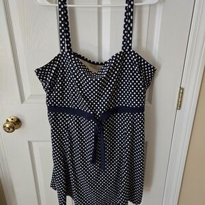 Navy Polka Dot Plus Size One Piece Swim Dress Size 24